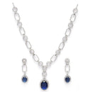Rhodium Plated Silver Toned Royal Blue American Diamond Studded Jewellery Set