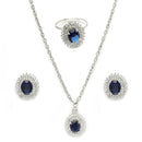 Rhodium Plated Silver Toned Oval Shaped Violet American Diamond Studded Pendant Combo With Ring