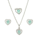 Rhodium Plated Silver Toned Heart Shaped Sea Blue American Diamond Studded Pendant Combo With Ring