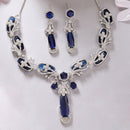 Rhodium Plated Silver Toned Royal Blue American Diamond Studded Necklace Set