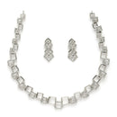 Rhodium Plated Silver Toned Geometric Design American Diamond Stone Studded Jewellery Set
