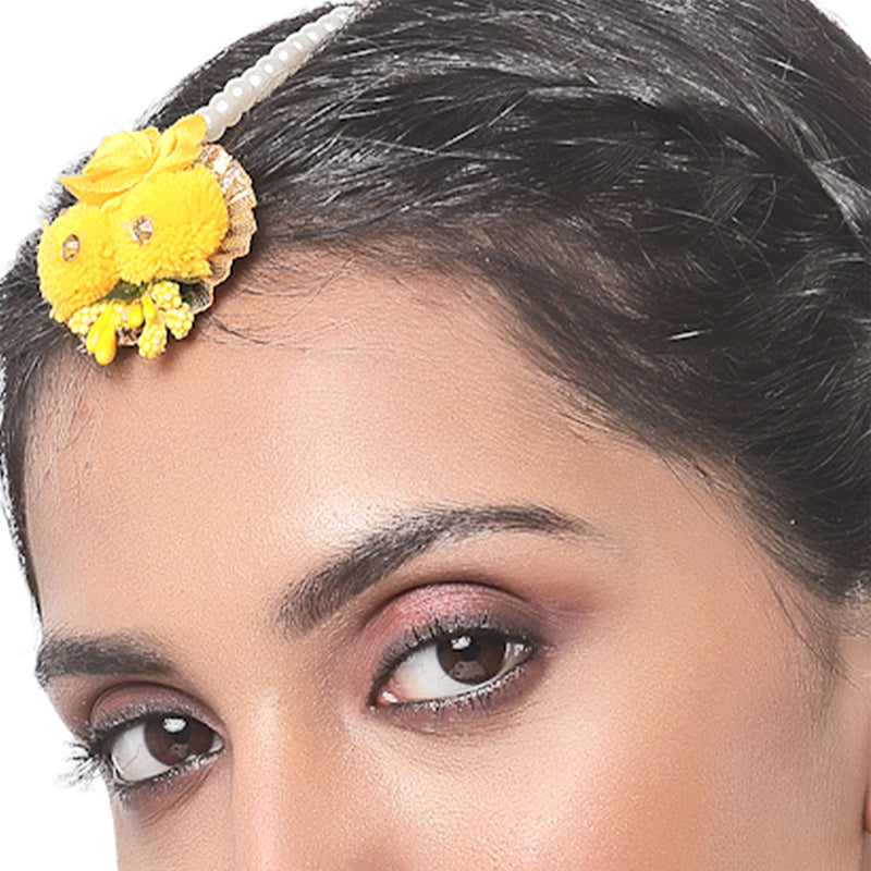 Gold Plated Floral Yellow Gotta Patti Maang Tikka  (Mehandi,Haldi,Bridal,Baby Shower)