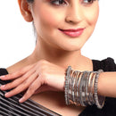 Rhodium-Plated with Silver-Tone Set of 40 and Oxidised Textured Bangle
