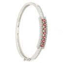 Rhodium Plated Silver Toned Minimal Round Red American Diamond Studded Cuff Bracelet