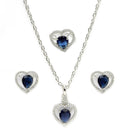 Rhodium Plated Silver Toned Heart Shaped Royal Blue American Diamond Studded Pendant Combo With Ring