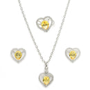 Rhodium Plated Silver Toned Heart Shaped Yellow American Diamond Studded Pendant Combo With Ring