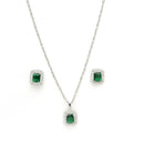 Rhodium Plated Silver Toned Emerald Square Shaped American Diamond Studded Pendant Combo With Ring