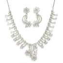 Rhodium Plated Silver Toned White American Diamond Studded Floral Jewellery Set