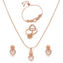 Rose Gold Plated with White American Diamonds Studded Heart Shaped Pendent Combo Set