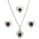 Rhodium Plated Silver Toned Heart Shaped Violet American Diamond Studded Pendant Combo With Ring