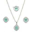 Rhodium Plated Silver Toned Sea Blue American Diamond Studded Pendant Combo With Ring