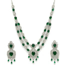 Rhodium Plated Silver Toned Emerald Green American Diamond Stone Studded Jewellery Set