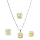 Rhodium Plated Silver Toned Yellow Square Shaped American Diamond Studded Pendant Combo With Ring