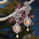 Rhodium-Plated Orange American Diamond studded Contemporary Drop Earrings