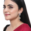 Rhodium-Plated Orange American Diamond studded Contemporary Drop Earrings