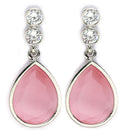 Rhodium Plated Silver Tone with Pink American Diamond Small Drop Earrings