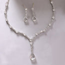 Rhodium Plated Silver Toned with Teardrop Style White American Diamond Studded Jewellery Set
