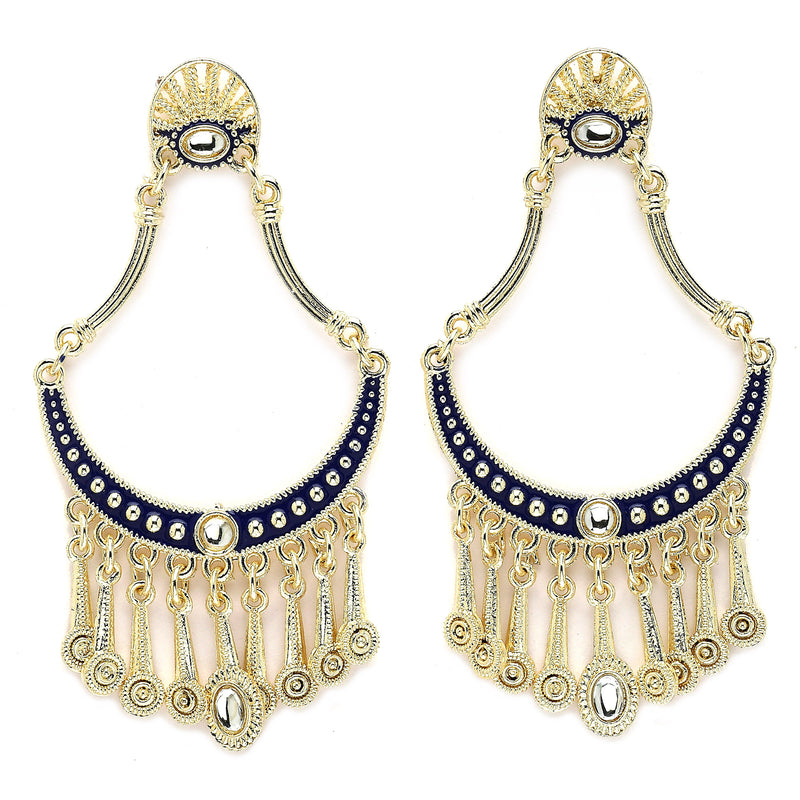 Gold Plated Blue Stylish Cubic Zirconia Earrings