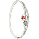 Rhodium Plated Silver Toned Red Teardrop  American Diamond Studded Cuff Bracelet
