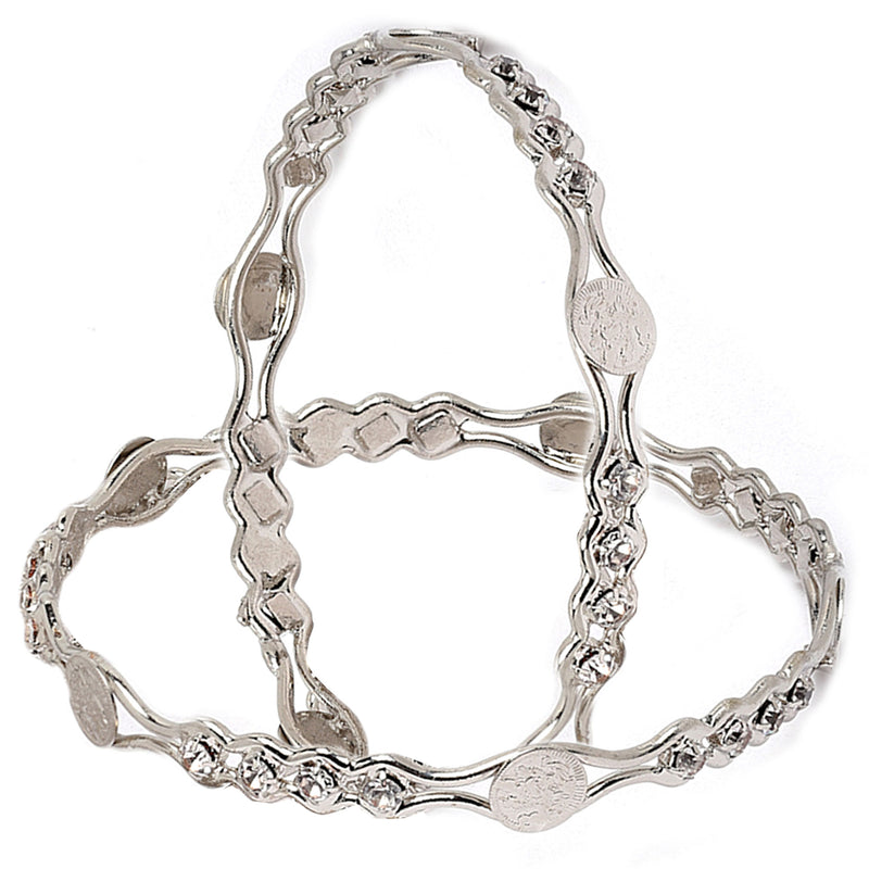 Oxidised Silver-Plated White American Diamond studded Temple Coin Bangles Jewellery Set (Set Of 2)