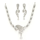 Rhodium Plated Silver Toned White American Diamond Studded Jewellery Set