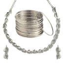 Leaf Shaped Silver-Plated & White American Diamond Studded Jewellery Set Combo