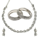 Rhodium-Plated with Silver-Tone White American Diamond Studded Jewellery Set Combo