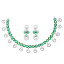 Rhodium-Plated Green American Diamonds Studded Contemporary Necklace & Earrings Jewellery Set