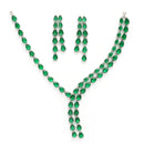 Rhodium Plated Silver Toned Teardrop Shaped Green American Diamond Studded Jewellery Set