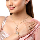 Flower & Leaf shape Gold-Plated White Cubic Zirconia Stone-Studded Jewellery Set Combo