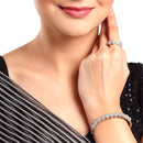 Rhodium Plated Silver Toned  White American Diamond Studded Bangle & Ring Set