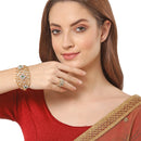 Gold-Plated Floral Design White & Green American Diamond Studded Bangle & Ring Set