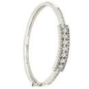 Rhodium Plated Silver Toned Minimal Round White American Diamond Studded Cuff Bracelet