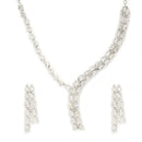 Rhodium Plated Silver Toned Sparkle White American Diamond Stone Studded Jewellery Set