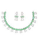 Rhodium-Plated Green American Diamonds Studded Cordate Necklace & Earrings Jewellery Set