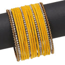 Gold-Plated Yellow Matte Finish Velvet White American Diamonds Studded Bangles Set Of 36