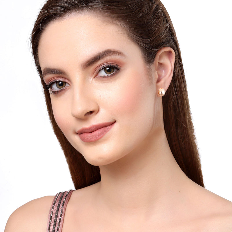 Earring Engraved Pearl Daily Office Wear Push Back Stud Jewellery For Girls and Women