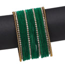 Gold-Plated Green Matte Finish Velvet White American Diamonds Studded Bangles (Set Of 36)