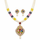 Traditional Gold Toned Brass Peacock Design Pearl Beads Necklace Set for Women