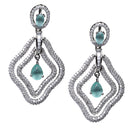 Rhodium-Plated Sea Green & White American Diamond studded Layered Drop Earrings