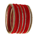 Gold-Plated Red Matte Finish Velvet White American Diamonds Studded Bangles Set Of 36