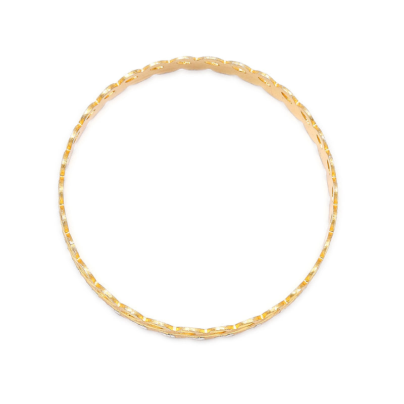 Gold-Plated Brass Dual Tone Leaf Textured White American Diamond Studded Bangles (Set Of 2)