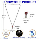 Rhodium-Plated Silver Toned Red Cubic Zirconia studded Floral Shaped Cute Pendant with Earrings