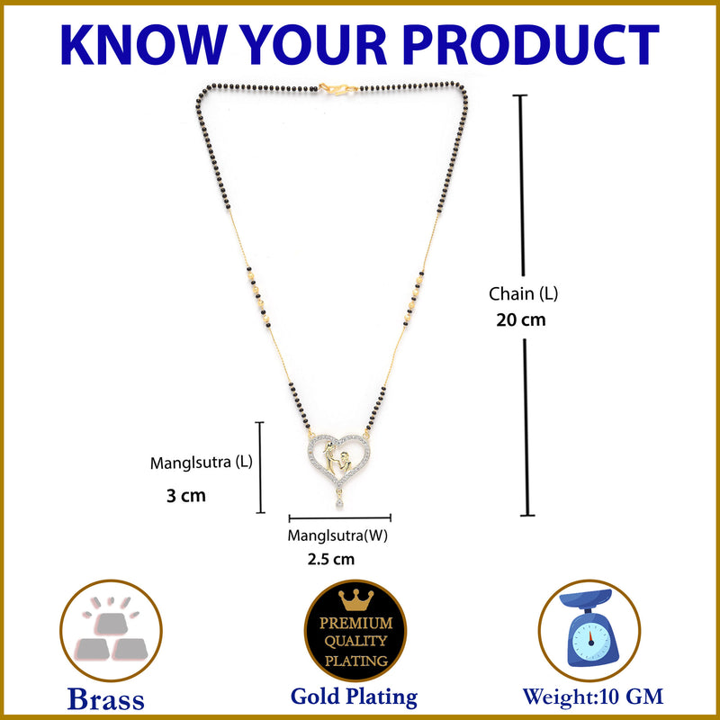 Heart Sharped Design White Gold-Plated American Diamond Studded Beaded Mangalsutra