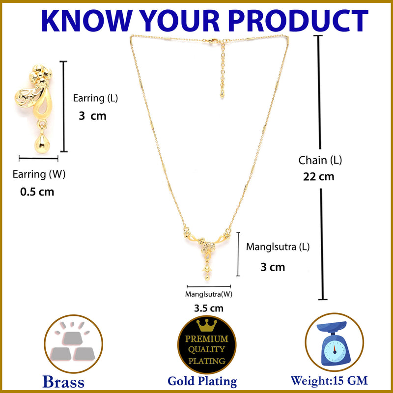 Gold-Plated Reticulated Leafy Design Mangalsutra with Earrings