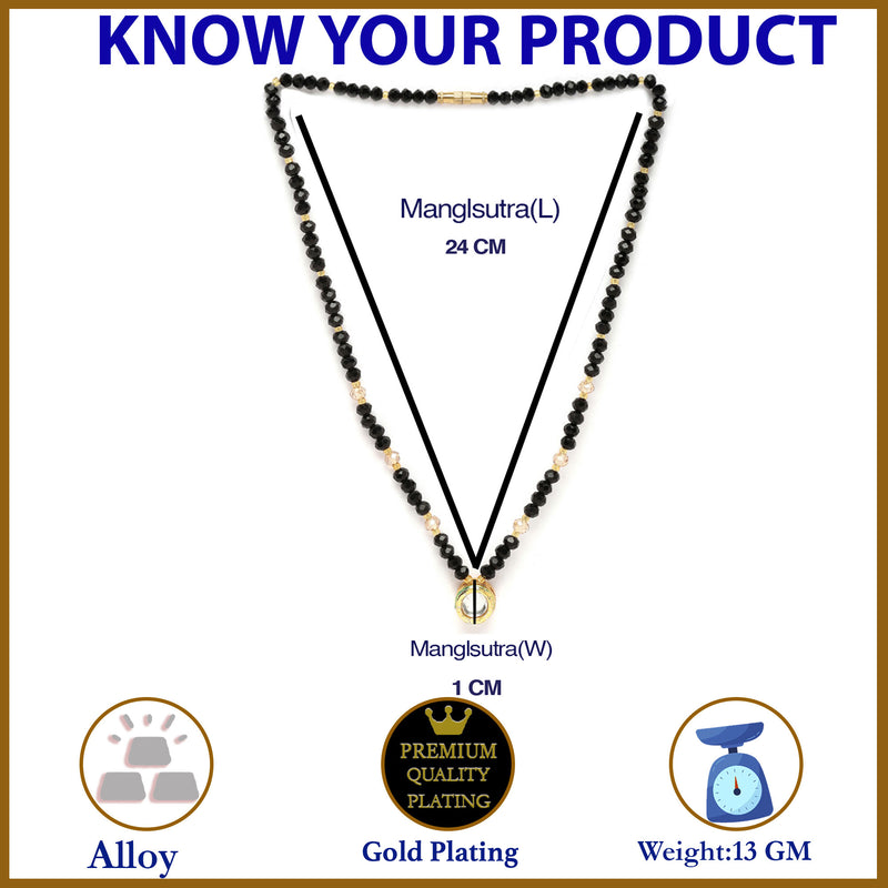 Gold-Plated Black & White Artificial Stones Studded & Beads Beaded Round Shaped Locket Mangalsutra