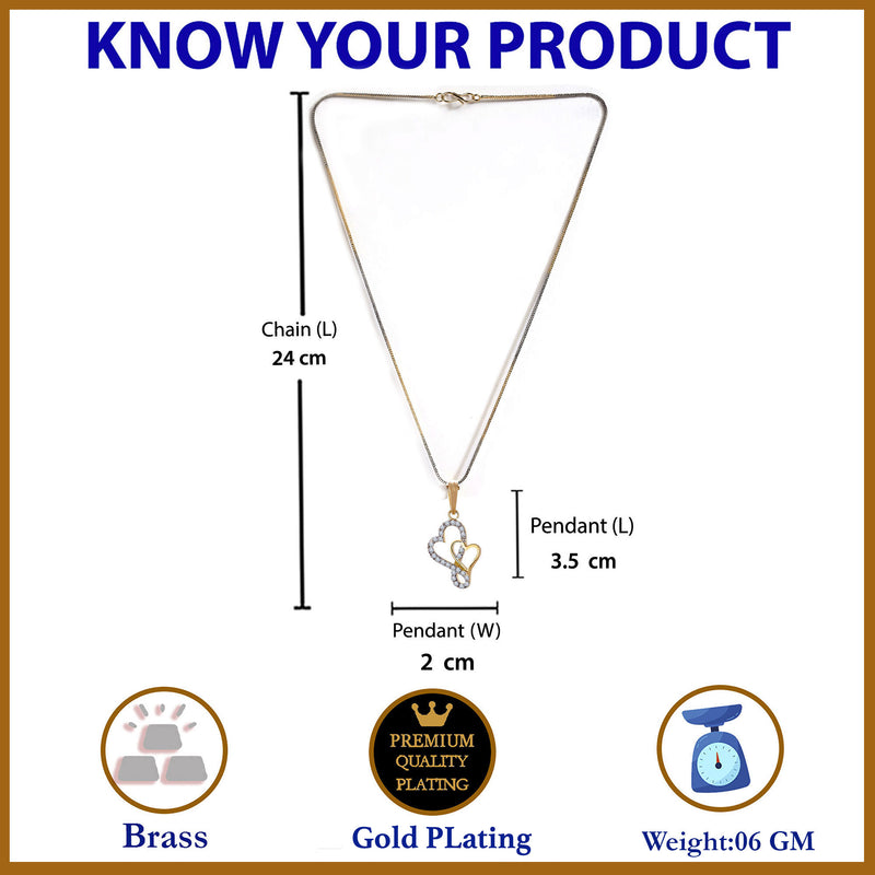 Gold-plated Double Infinity  Heart White Cubic Zirconia Studded Pendant