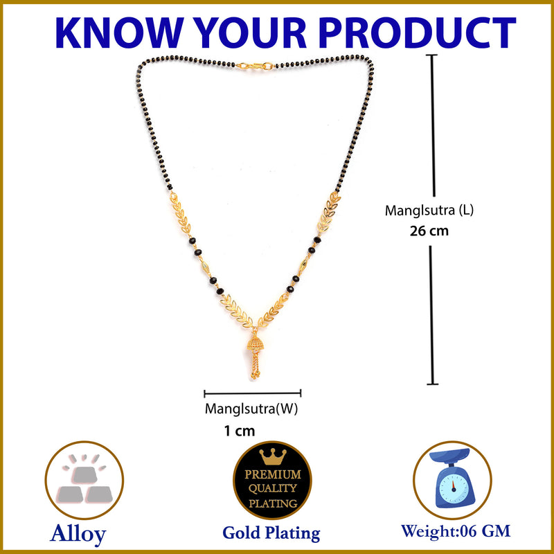 Gold-Plated Brass Black Artificial Beads Studded Floral Mangalsutra