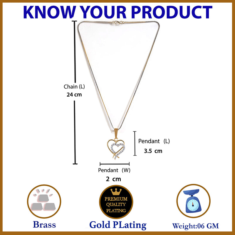 Gold-plated Dual Heart White Cubic Zirconia Studded Pendant