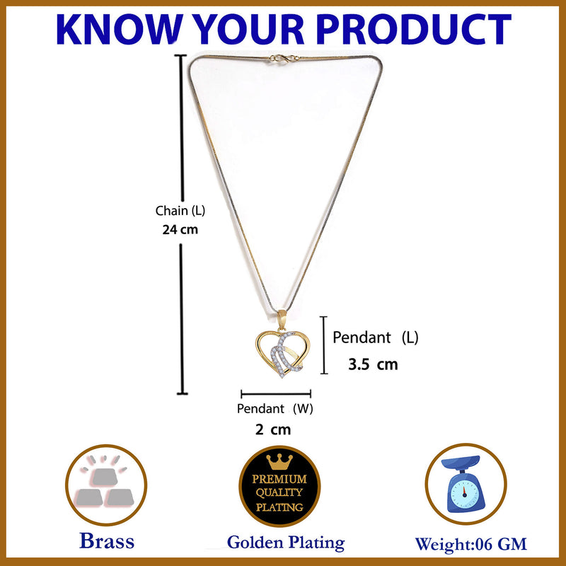 Gold-plated Intertwined Heart White Cubic Zirconia Studded Pendant